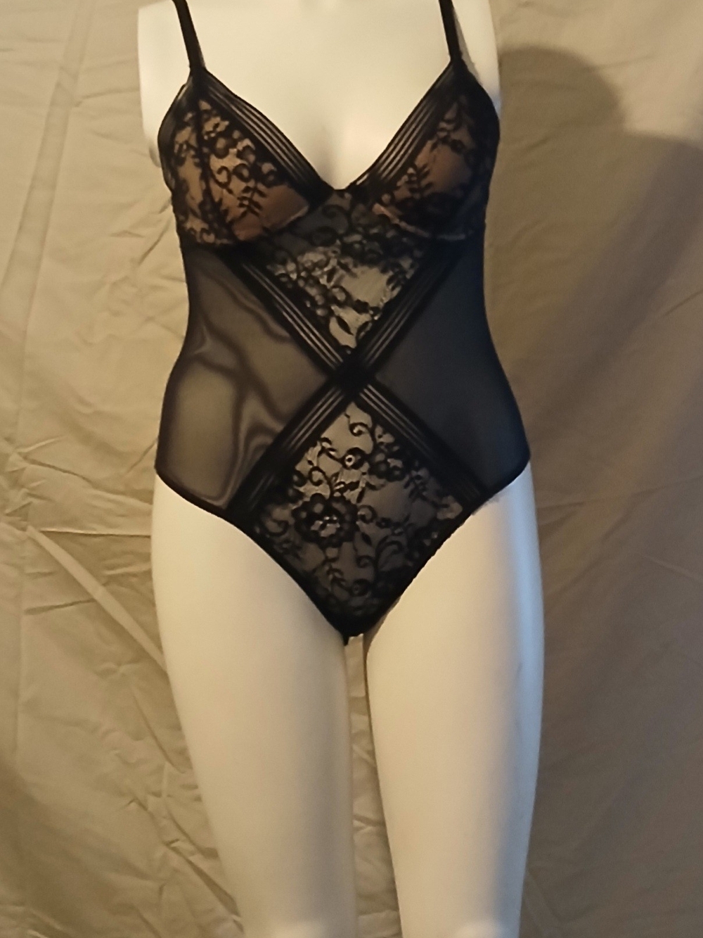 Adore Me Black Sheer Lace Bodysuit